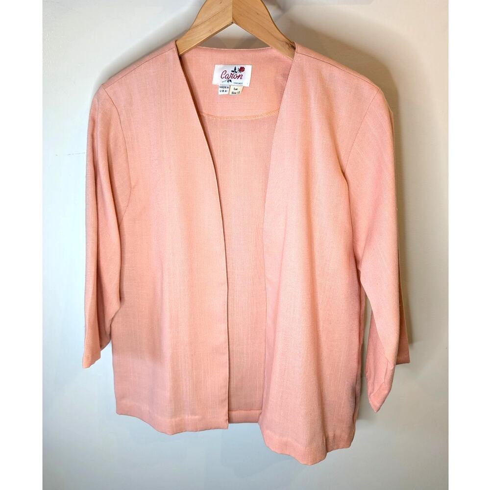Vintage Caron Chicago Open Front Cardigan Jacket Blush Peach Pink Sz 12